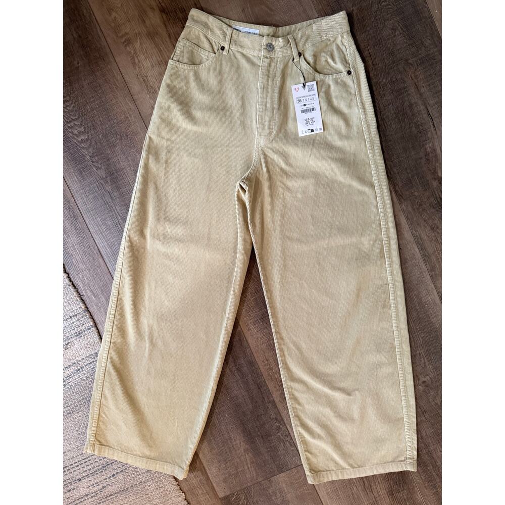 NWT Zara Women's Corduroy Pants Cream-Tan High Rise Wide Leg Size 4‎ (US)